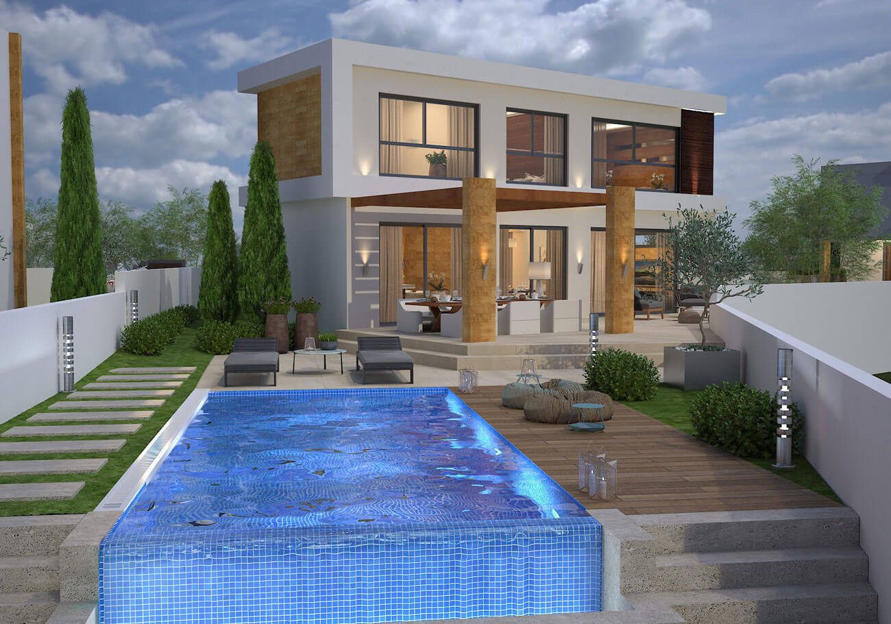 Villa Philippos yard and pool